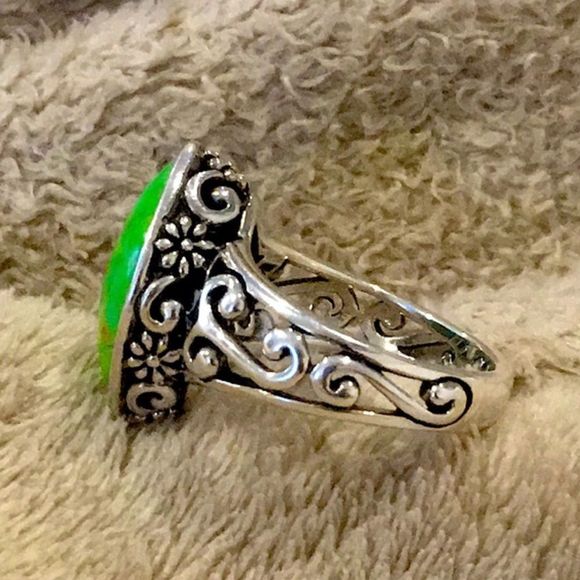 BARSE Green Turquoise Sterling Silver Filigree Openwork Ring - Picture 7 of 16